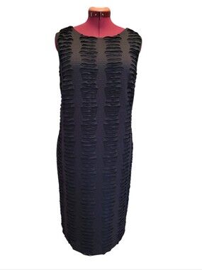 SZ18 Frank Lyman Design Black Textured Sleeveless Midi Dress Rips Distressed Y2K